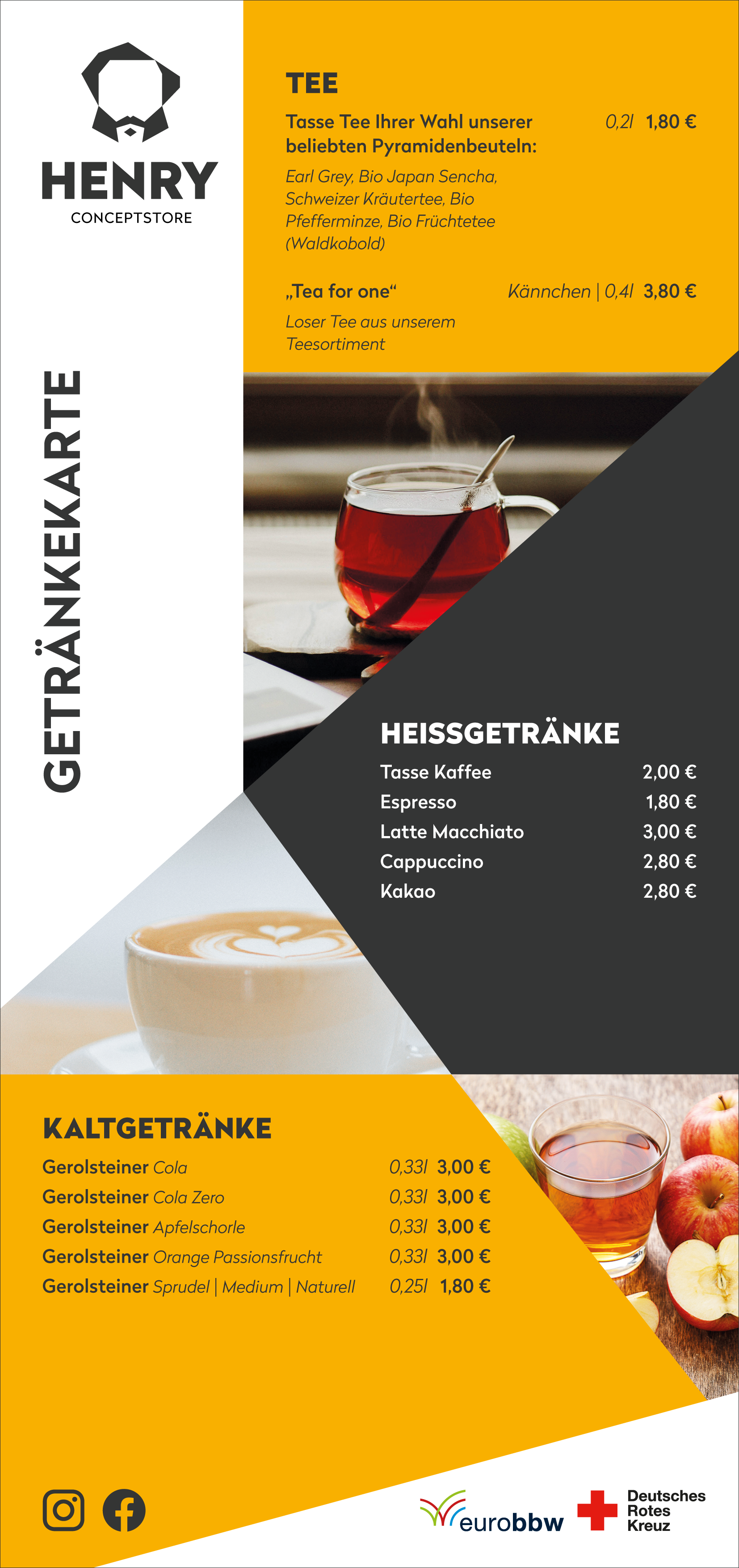 Getränkekarte HENRY Conceptstore