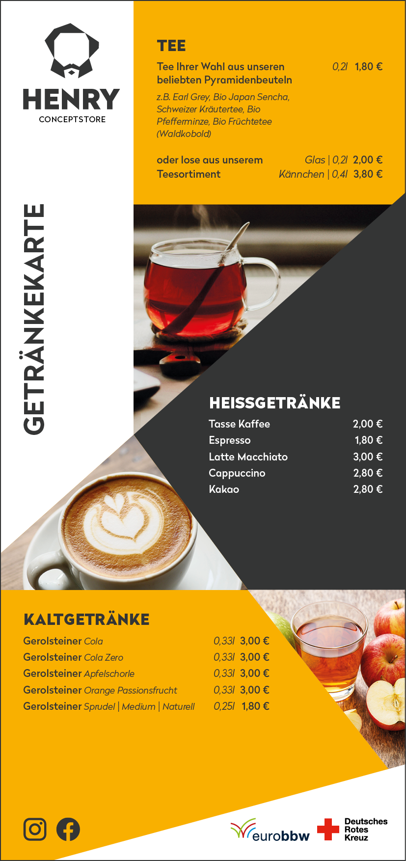 Getränkekarte Henry Conceptstore